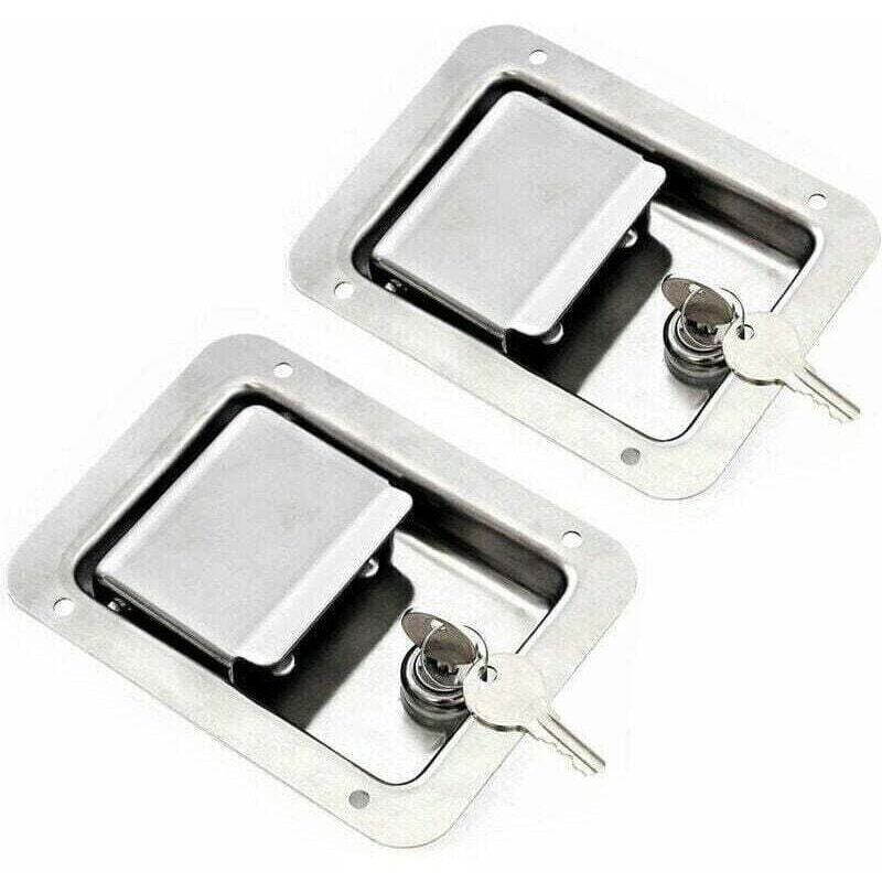 Hardware Pack of 2 Stainless Steel Spring Latches for Pallets with Lock and Key - Single Flush Handle for RV Door Trailer,