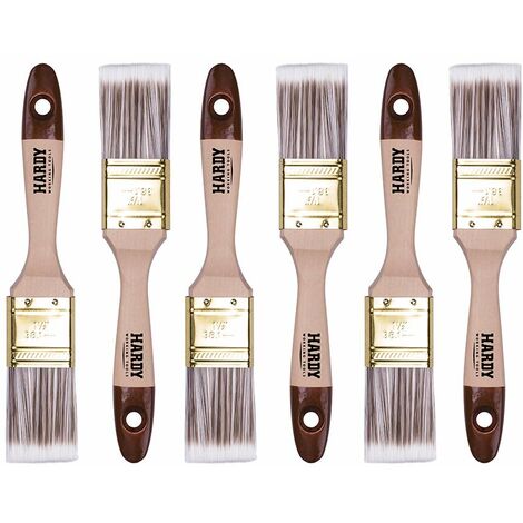 Hardy Select 6 STK. Flachpinsel-Set 35 mm Serie 45, Synthetik Lasurpinsel, Flachpinsel mit Naturholz, Lackierpinsel mit Stahlzwinge