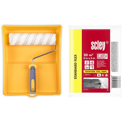 HARDY WORKING TOOLS Rullo Di Vernice Set, Rullo Di Vernice, Vaschette di verniciatura, Teli pittura e protezione e rullo di verniciatura, Altezza del pelo 12mm, Lunghezza 25cm, Diametro 48mm