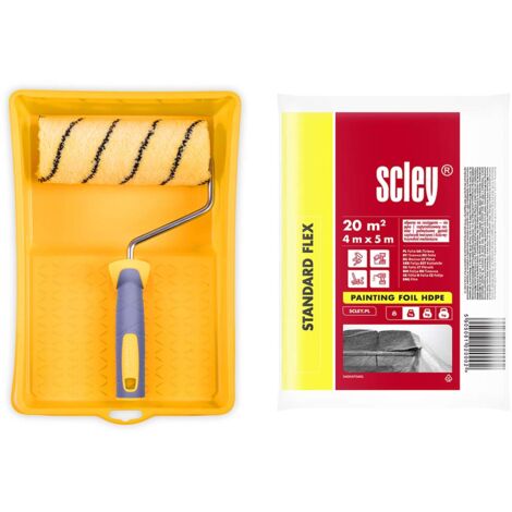 HARDY WORKING TOOLS Set per Pittura di Pareti e Soffitti: Rullo 18 cm con Pelo da 13 mm + Manico Ergonomico + Vaschetta 24 x 34 cm + Telo Protettivo per Pittura