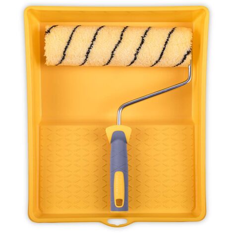 HARDY WORKING TOOLS Set Rotolo Di Vernice, vasca e rulli colorati di poliestere, Altezza del pelo 13mm, Lunghezza 25cm, Diametro 48mm, bianco-giallo-grigio, A0180-521000