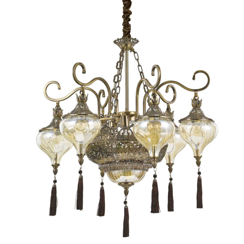 Ideal Lux Gelb Harem - 9 Leichter Mehrarmiger Kronleuchter Bernstein, Antik Messing, E27