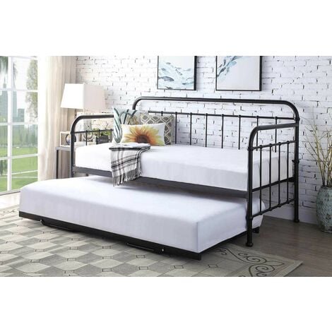 CRAZYPRICEBEDS Harlow Black Metal Day Bed with Folding Guest Trundle