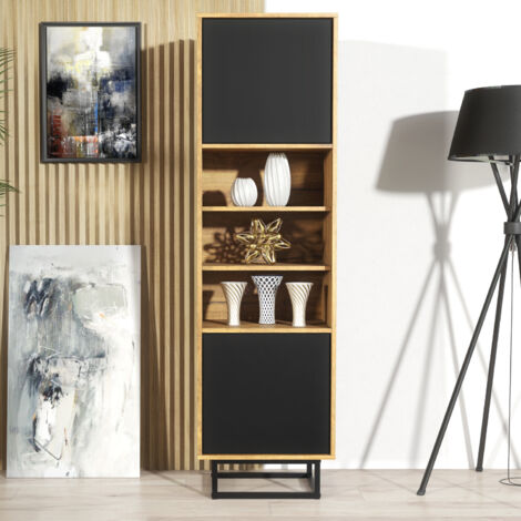Harmony Display Cabinet - Dark Oak with Black Matt Doors - 175cm