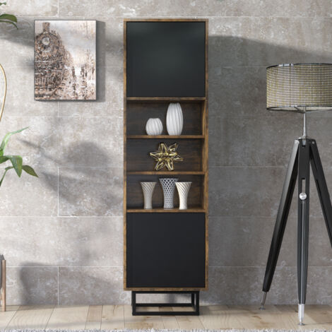 Harmony Display Cabinet - Rustic with Black Matt Doors - 175cm
