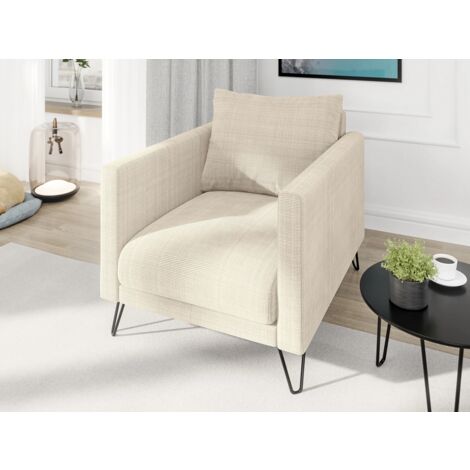 Harmony - Moderner Sessel aus Beige Chenille-Stoff mit Hohen Schwarzen Metallfüßen