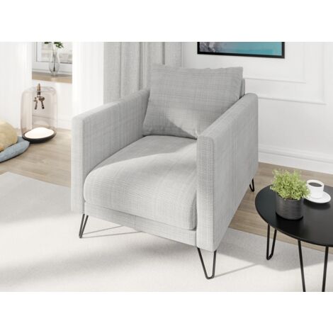 Harmony - Moderner Sessel aus Hellgrau Chenille-Stoff mit Hohen Schwarzen Metallfüßen