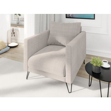 Harmony - Moderner Sessel aus Taupe Chenille-Stoff mit Hohen Schwarzen Metallfüßen
