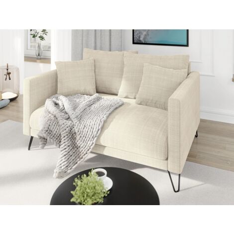 Harmony - Modernes Sofa 2-Sitzer aus Beige Chenille-Stoff mit Hohen Schwarzen Metallfüßen
