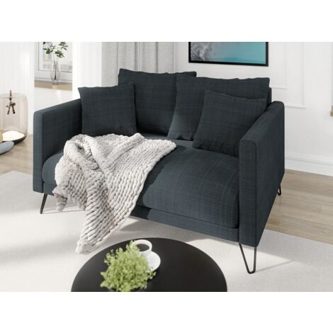 Harmony - Modernes Sofa 2-Sitzer aus Graphit Chenille-Stoff mit Hohen Schwarzen Metallfüßen