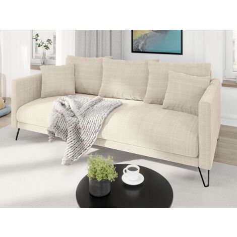 Harmony - Modernes Sofa 3-Sitzer aus Beige Chenille-Stoff mit Hohen Schwarzen Metallfüßen
