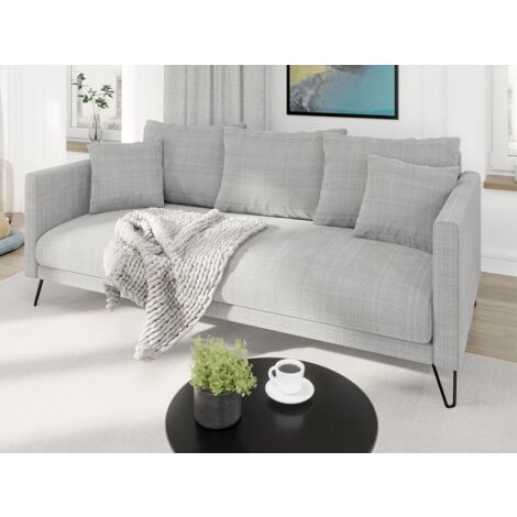 Harmony - Modernes Sofa 3-Sitzer aus Hellgrau Chenille-Stoff mit Hohen Schwarzen Metallfüßen