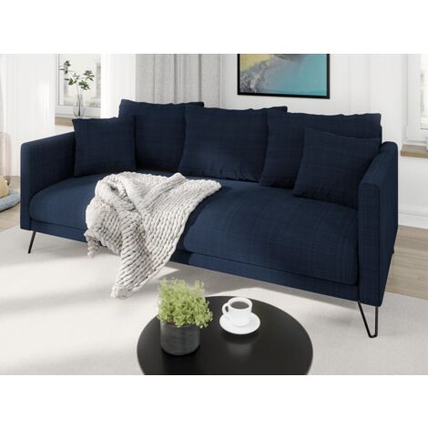 Harmony - Modernes Sofa 3-Sitzer aus Marineblau Chenille-Stoff mit Hohen Schwarzen Metallfüßen