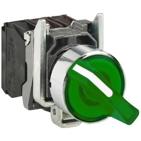 Harmony XB4 - bouton à manette lumin - Ø22 - 3 pos fix - vert - 1O+1F - 230V