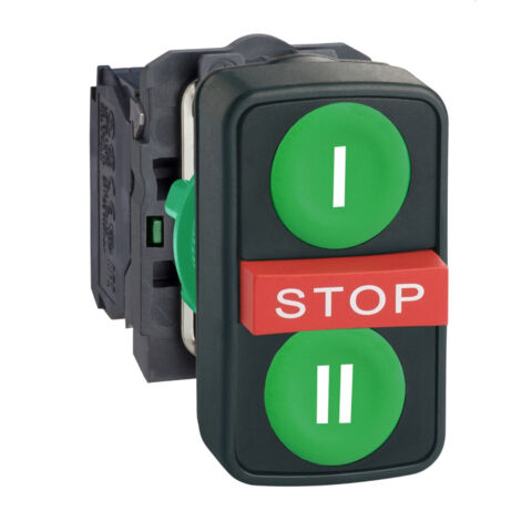 Harmony XB5 bouton 3 touches diam. 22 vert/vert/rouge 1O+2F vis étrier SCHNEIDER XB5AA731327