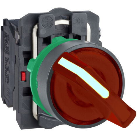 Harmony XB5 - bouton à manette lum - Ø22 - 2 pos fix - rouge - 1O+1F - 230V - XB5AK124M5