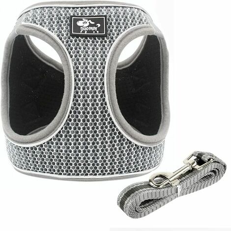 Harnais anti-traction pour chien de petite taille,en maille souple réfléchissant respirant sangle de poitrine avec laisse réglable pour animal domestique,promenade en plein air(XS, gris)