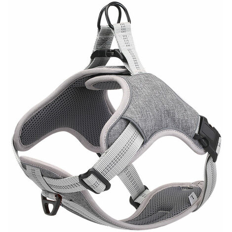 Harnais anti-traction pour chien, gris moyen, harnais True Love anti-pull, meilleur réfléchissant pour l'entraînement à la marche en plein air, harnais rembourré pour chien avec maille respirante réfl