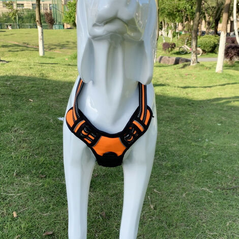 Harnais Anti Traction pour Chien.Cordon de Ceinturelaisses Chien Enrouleur 5M.Colliers.Gilet réglable Réfléchissant, avec Poignée Rembourrée.(M, Orange)