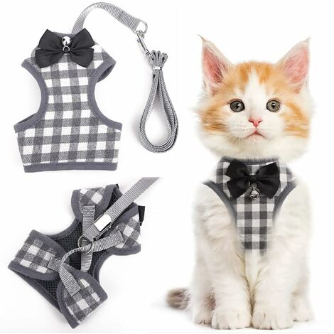 Harnais Chat Réglable Harnais Laisse, Harnais pour Chat Anti-évasion de 120 cm avec Laisse Extensible, Harnais pour Chat Confortable et Respirant pour la Course, l'entraînement, Chat Moyen et Petit-S