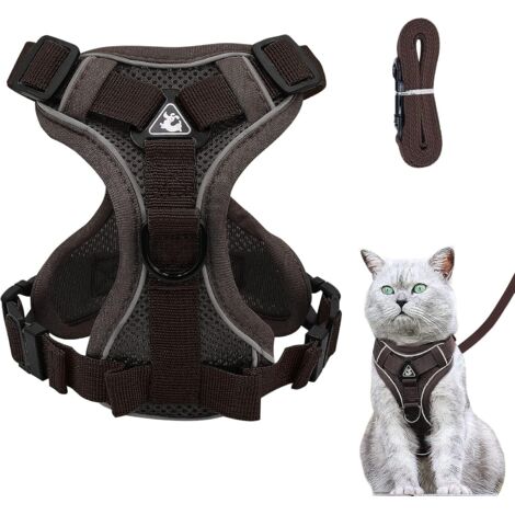Harnais Chaton Réglable, Colliers Harnais et Laisses pour Chats, Refléchissant Gilet Respirant pour, Convient aux Chiots de Lapin Chatons (Brun-S)