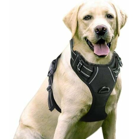 Harnais Chien Anti Traction, Arnet pour Chien Facile à Mettre Harnais Réfléchissant Réglable avec Attache Devant Easy Walk Arnais pour Chien Moyen, Large, Couleur Noir