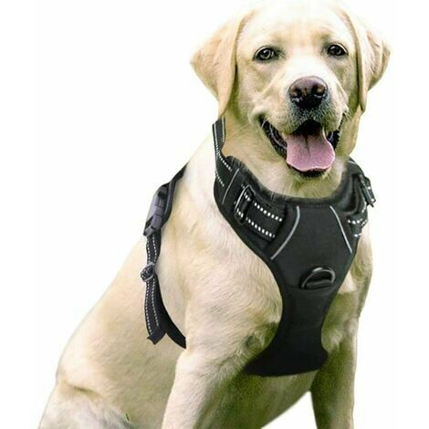 Harnais Chien Anti Traction, Arnet pour Chien Facile à Mettre Harnais Réfléchissant Réglable avec Attache Devant Easy Walk Arnais pour Chien Moyen, Large, Couleur Noir