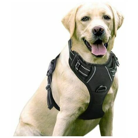 Harnais Chien Anti Traction, Arnet pour Chien Facile à Mettre Harnais Réfléchissant Réglable avec Attache Devant Easy Walk Arnais pour Chien Moyen, Large, Couleur Noir,LO-Ron
