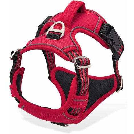 REDROAD Harnais Chien Anti Traction, Harnais pour Chien Grand Moyen Réfléchissant Réglable Gilet Chien avec Poignée Respirante Harnais Poitrine de Sport sans Traction Rouge M