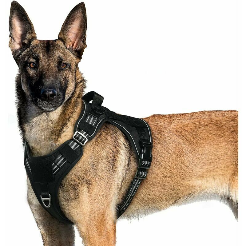 Harnais Chien Anti Traction, Harnais Tactique Chien Réfléchissant Réglable avec Poignée et Anneaux, Gilet Durable Facile à Mettre, Harnais Chien