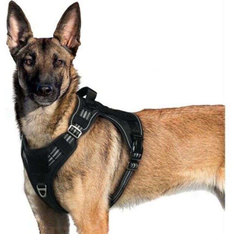 Harnais Chien Anti Traction, Harnais Tactique Chien Réfléchissant Réglable avec Poignée et Anneaux, Gilet Durable Facile à Mettre, Harnais Chien