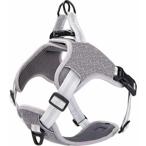 Harnais Chien Anti Traction Petite Moyenne Grande Taille Easy Walk Réfléchissant Réglable Respirant avec Petite Cloche et Numéro de téléphone DIY Gris M，Irisfr