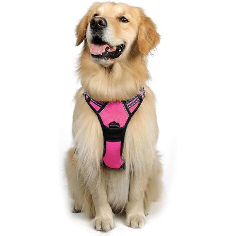 Harnais chien anti-traction Rabbitgoo XL rouge rose réglable poignée attache avant