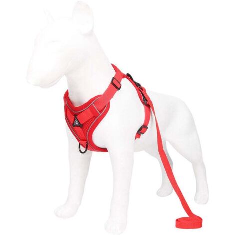 Harnais Chien, Chien Réfléchissant Harnais, Harnais Chien Anti Traction, Ensemble Harnais et Laisse, Harnais Rembourré Doux Respirant pour Chiens de Petite, Moyenne et Grande Tailles (XL)-rouge