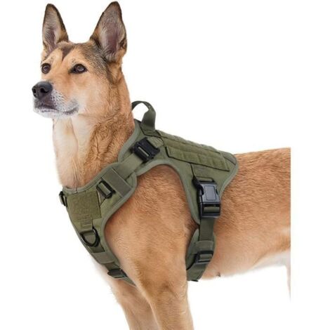 Harnais Chien Harnais Tactiques pour Chien-XL Vert armée Réglable Résistante pour Randonnées et Chasse