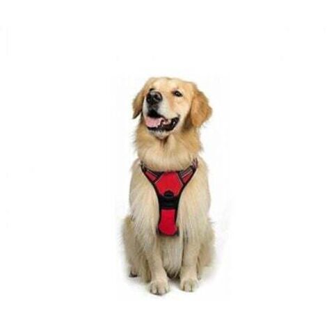 Harnais Chien M Arnais Rouge Anti Traction Réfléchissant Gilet Réglable pour Chien Grand Taille, Attache Devant Crochet de Laisse pour Randonnée Trajet Voiture, American Staff, Border Collie
