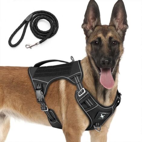 Harnais Chien, Respirant Réfléchissant Harnais De Chien, Harnais Anti Traction pour Chien, avec Poignée Contrôle (Size L，noir)
