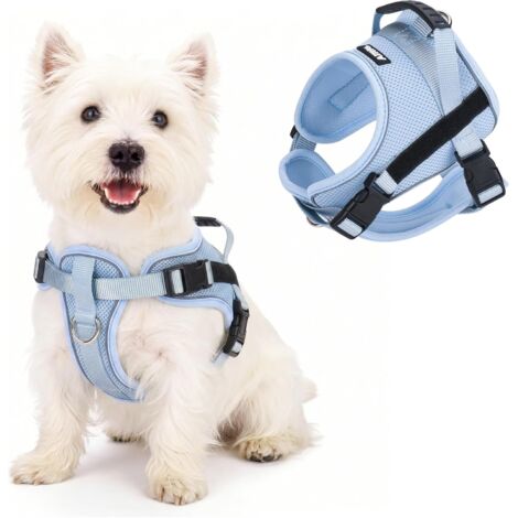 Harnais de Chien Anti-Traction avec poignée, réfléchissant - Harnais pour Chiot réglable, Doux et Confortable, en Mesh Respirant pour Toutes Les météo, pour Petits et Moyens Chiens (Bleu, XS)