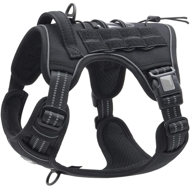 Harnais de Chien Anti Traction, Harnais Tactique Chien Respirant Réglable Facile à Mettre pour Moyen Grand Chien, Gilet Durable Réfléchissant - Noir