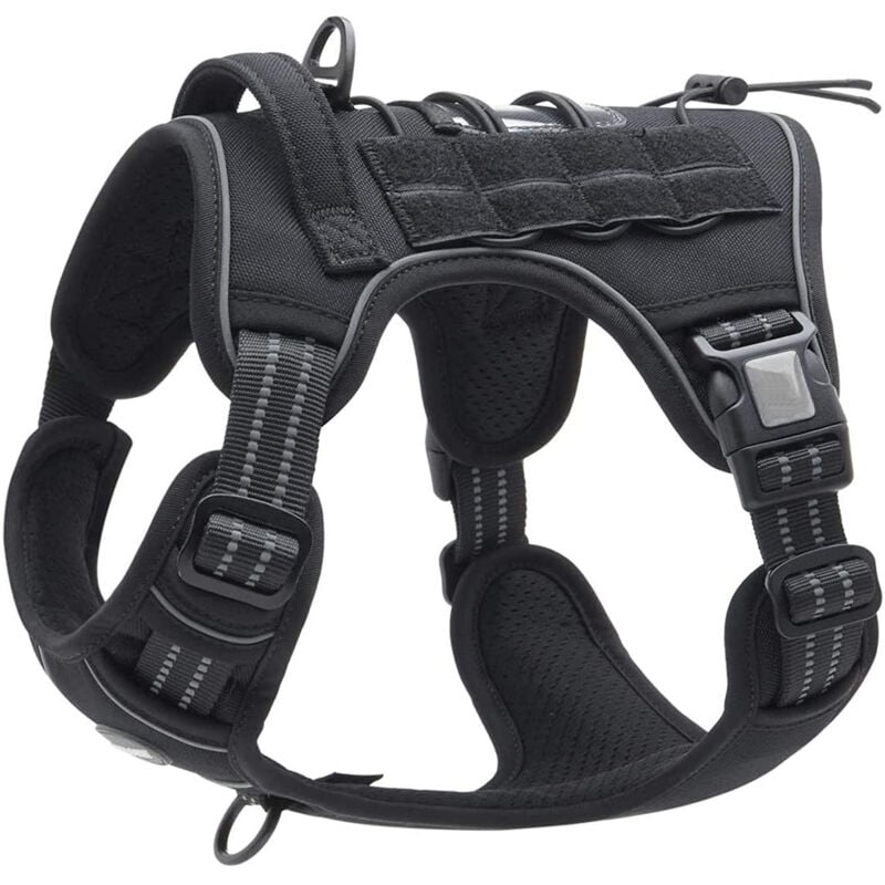 Harnais de Chien Anti Traction, Harnais Tactique Chien Respirant Réglable Facile à Mettre pour Moyen Grand Chien, Gilet Durable Réfléchissant - Noir