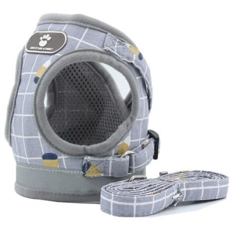 Harnais de Chien Gilet Collier Traction Réfléchissant Pour Petits Chiens Chat Courroie de Laisse de Promenade M / Gris