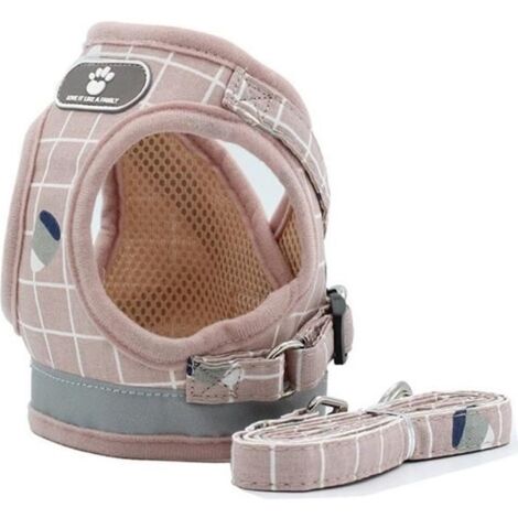 Harnais de Chien Gilet Collier Traction Réfléchissant Pour Petits Chiens Chat Courroie de Laisse de Promenade M / Rose