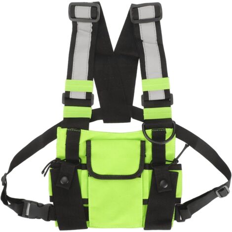 Harnais de Poitrine Radio - 1 Unité - Nylon Vert - Port Talkie-walkie - Sécurité et Randonnée - Taille Universelle