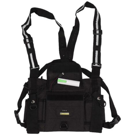 Harnais de poitrine radio avec sac radio frontal et gilet talkie-walkie doté d'une bande réfléchissante pour plus de sécurité.