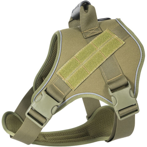 Harnais de poitrine tactique respirant pour animaux de compagnie, style gilet pour chien, équipement de sécurité anti-fugue réfléchissant pour la nuit, vert militaire, sans drapeau national.