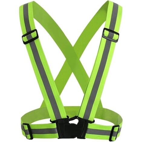 Harnais de Sécurité Réfléchissant Haute Visibilité Réglable - Gilet Vert Fluorescent Unisexe