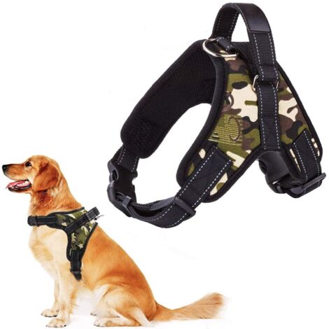 Harnais de Sport pour Gros Chiens, Gilet Réglable Souple avec Poignée Confortable, Camouflage Vert