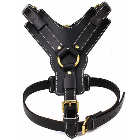 Harnais de travail en cuir pour chien avec poignée idéal pour sport canin (Taille L, buste 64-86cm)