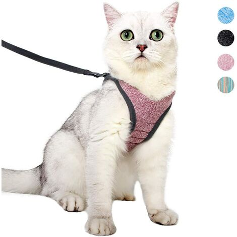 Harnais et Laisse pour Chat Ultra-léger Col Chaton Doux et Confortable Veste de Marche pour Chat Course à Pied, Antifuite Convient pour Chiots Lapins(Rose, M)