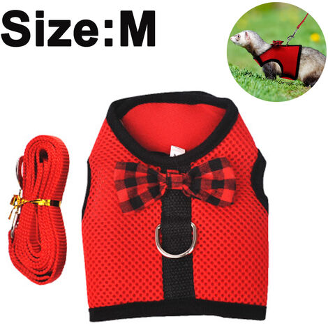 Harnais Et Laisse Pour Cochon D'Inde Harnais En Maille Souple Pour Petit Animal De Compagnie Avec Cloche À Nœud Papillon, Gilet Rembourré Sans Tirer Pour Cochons D'Inde, Furet, Chinchilla, Rats